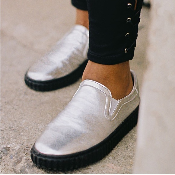 Metallic Chunky Creeper Sole Slip On Sneakers - Picture 2 of 7